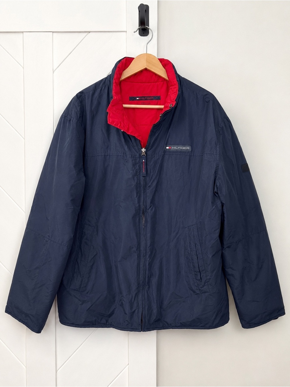 Tommy Hilfiger Reversible Quilted Jacket Navy Red Men’s XL Full Zip Insulated